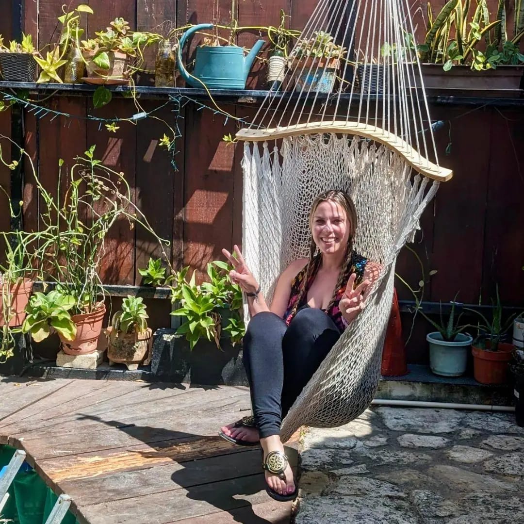 quantum energy devices relax in hammocks at earthing clubhouse