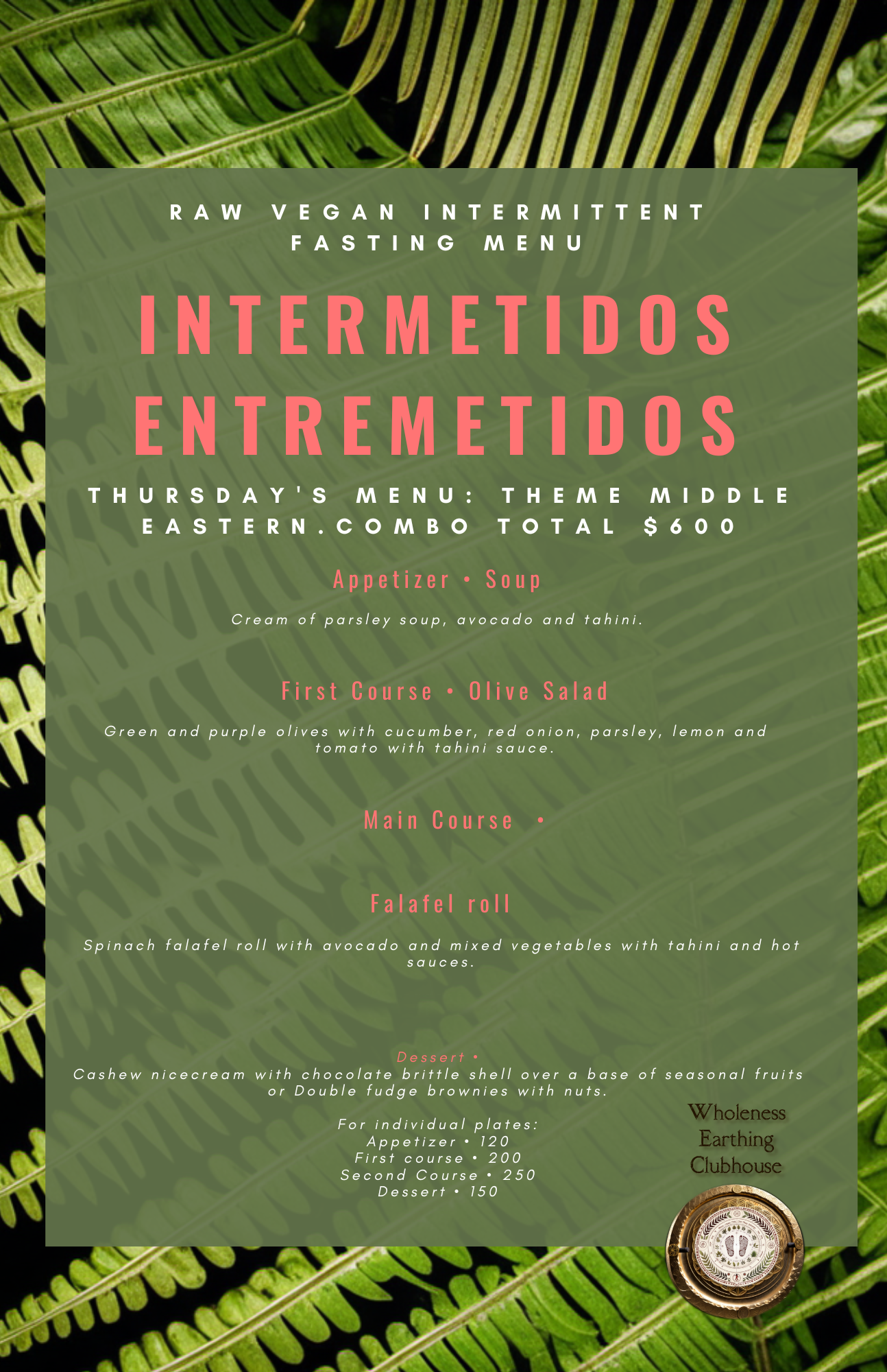 Thursday's Raw Vegan Food Menu for intermittent fasting.